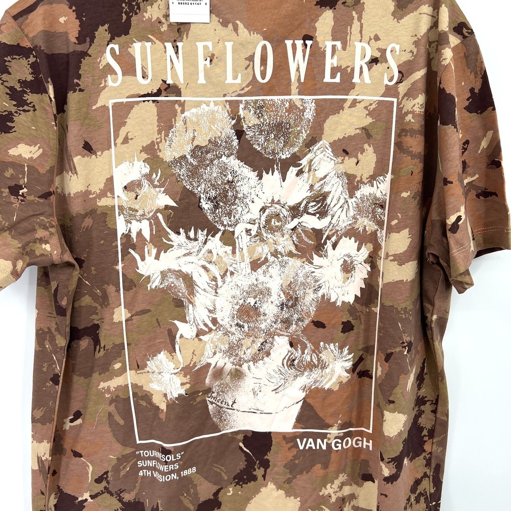 NEW Van Gogh Sunflowers top camouflage boho artsy T-shirt graphic mighty fine M